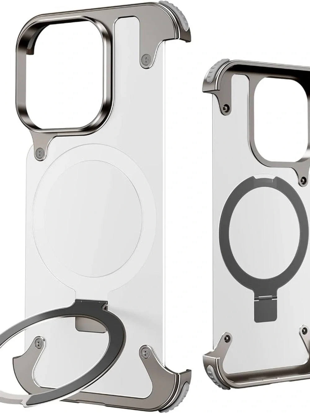 iPhone 15 Pro Max MagSafe White and Silver Protective Phone Case with Kickstand